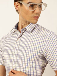 Thomas Scott Men Smart Spread Collar Gingham Checked Cotton Formal Shirt