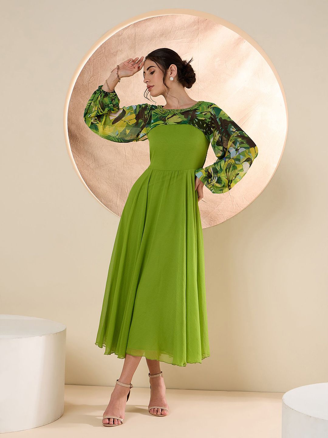 Antheaa Chiffon Embellished Maxi Dress