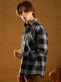 DENNISON Men Double Pocket Drop Shoulder Oversized Cotton Checked Shacket