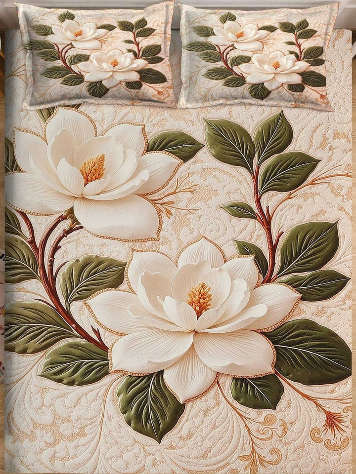 Myntra Elegant Homes Cream Floral 400 TC Cadar 7D King Dengan 2 Sarung Bantal 98''x 88''