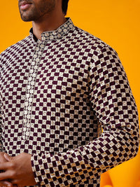 SOJANYA Men Geometric Embroidered Mandarin Collar Thread Work Straight Kurtas