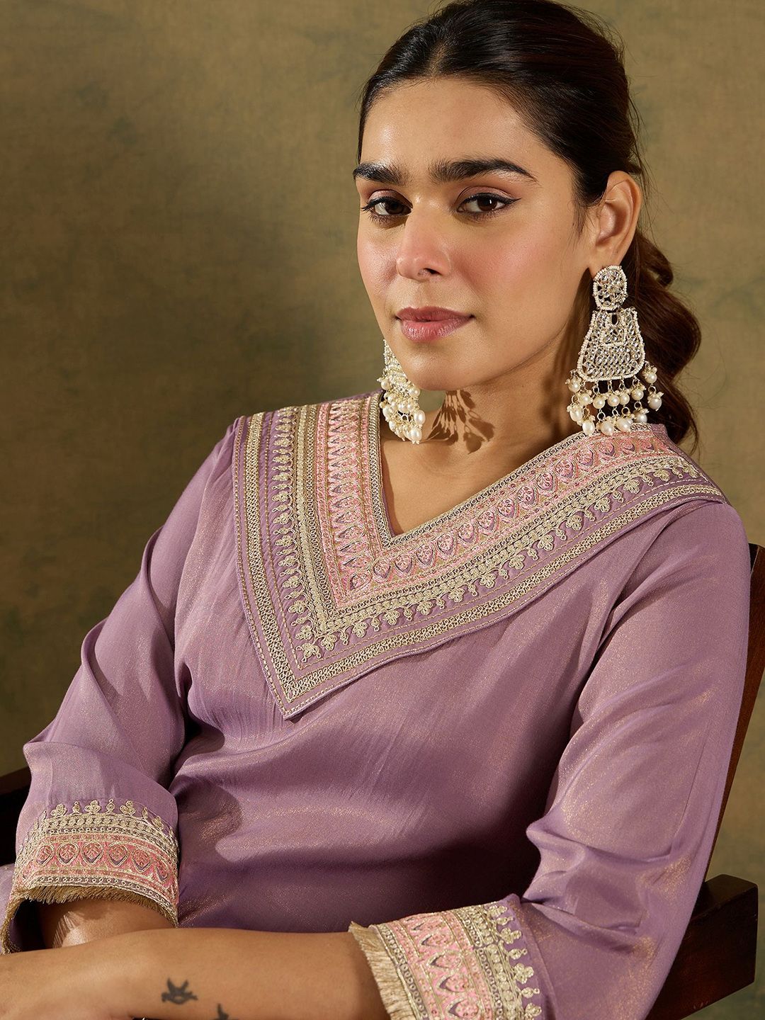 Indo Era Ethnic Motifs Embroidered Kurta With Trousers