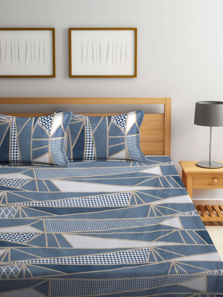 Myntra Elegant Homes Grey & White Geometric Printed Dilengkapi 300 TC King Bedsheet dengan 2 Sarung Bantal