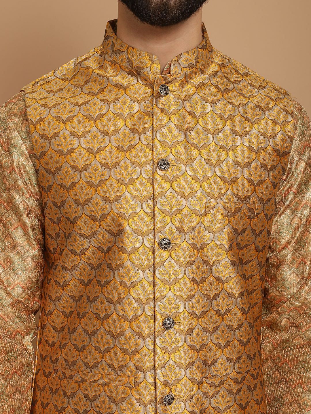 Anouk Regular Printed Thread Work Straight Kurta Churidar with Nehru jacket