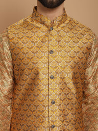 Anouk Regular Printed Thread Work Straight Kurta Churidar with Nehru jacket