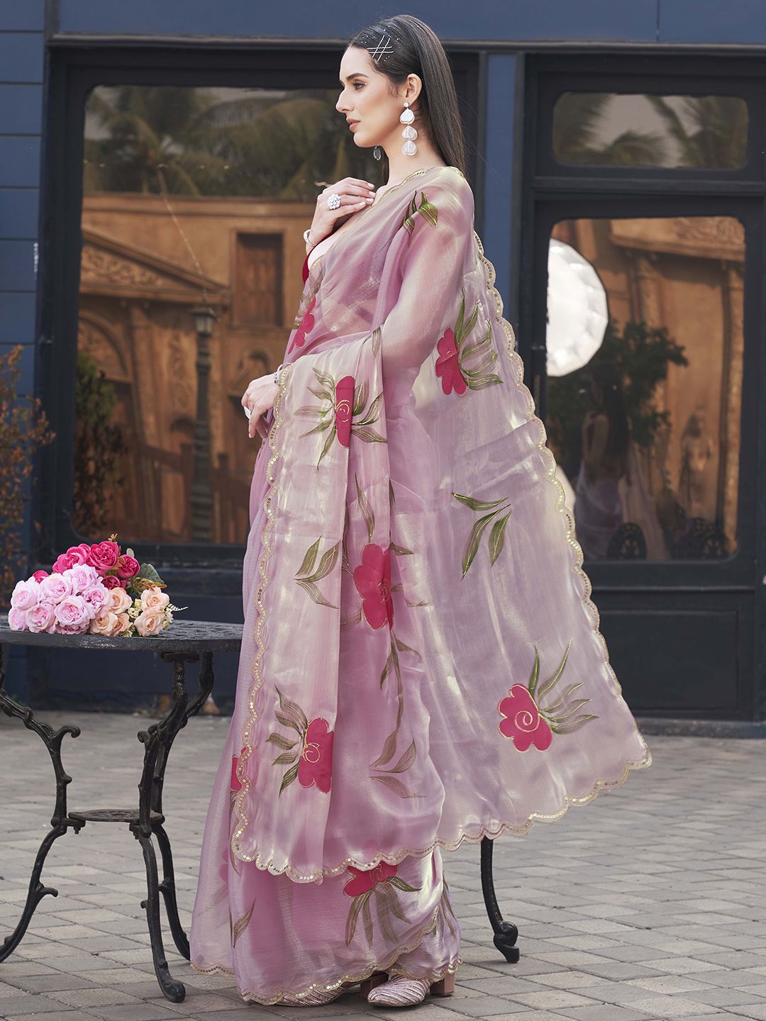 Tikhi Imli Floral Sequinned Organza Saree