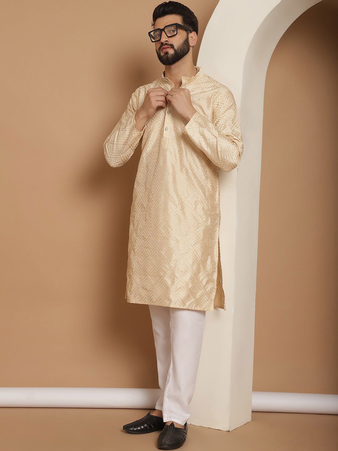 Anouk Embroidered Regular Pure Cotton Thread Work Detail Straight Kurta with Churidar