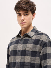 THE BEAR HOUSE Men Spread Collar Buffalo Checked Cotton Shirt