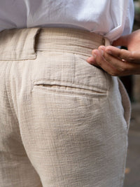 Powerlook Men Beige Pure Cotton Regular Fit Crinkled Trousers