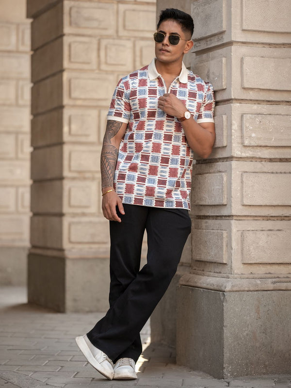 Powerlook Men Checked Polo Collar T-shirt