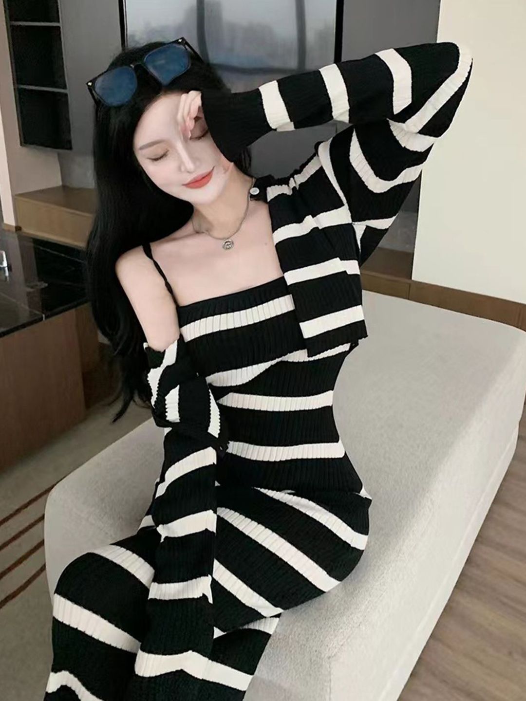 DressBerry Women Striped Bodycon Midi Dress