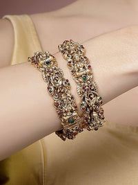 Karatcart Set 2 Gold Plated Kundan Stone Stone Laxmi Mata Temple Bangles