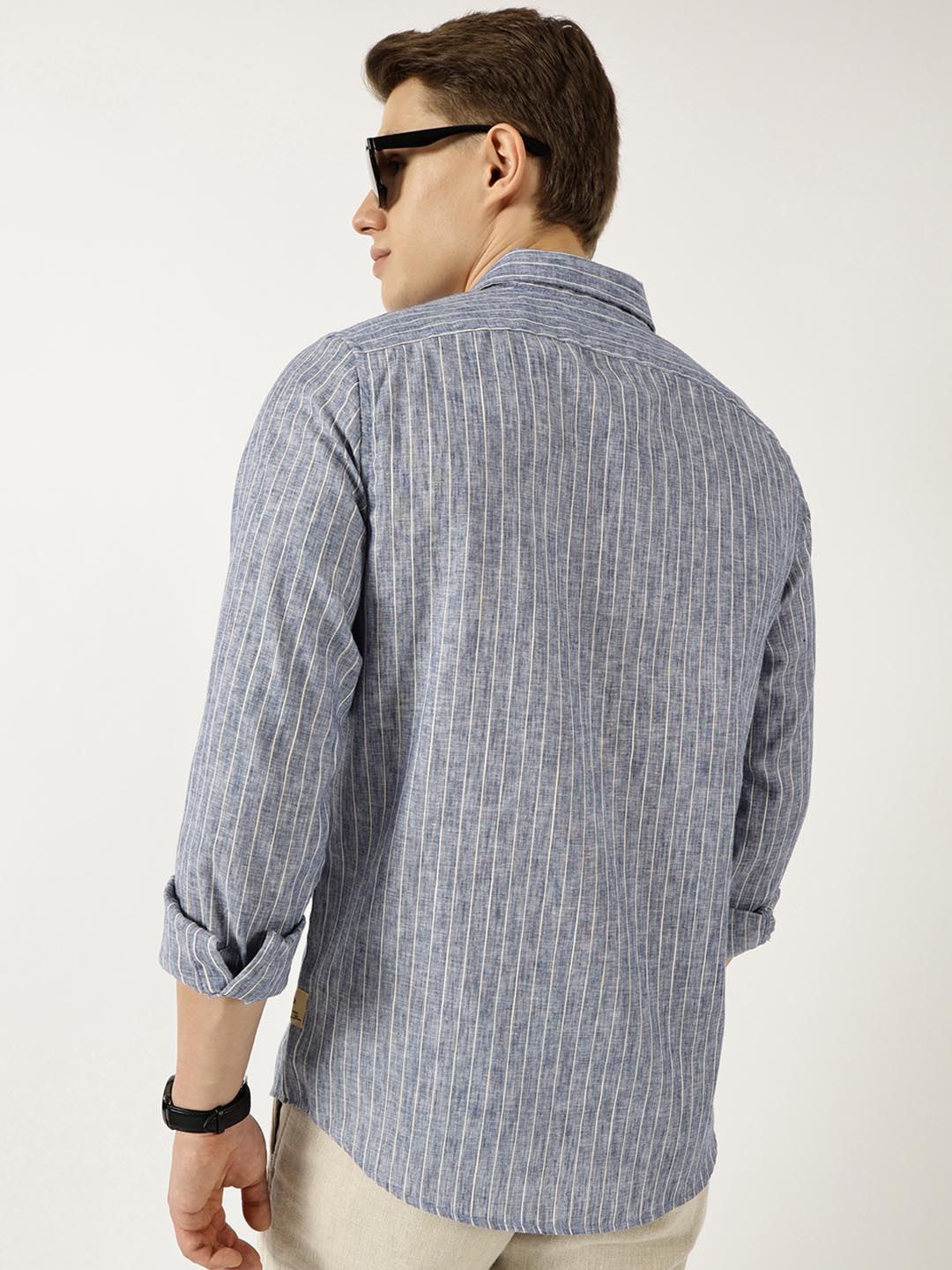 Thomas Scott Men Classic Slim Fit Opaque Striped Casual Shirt