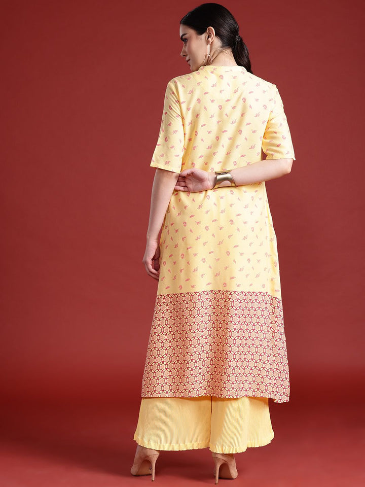 Anouk Printed High-Low Kurta with Pleated Palazzos