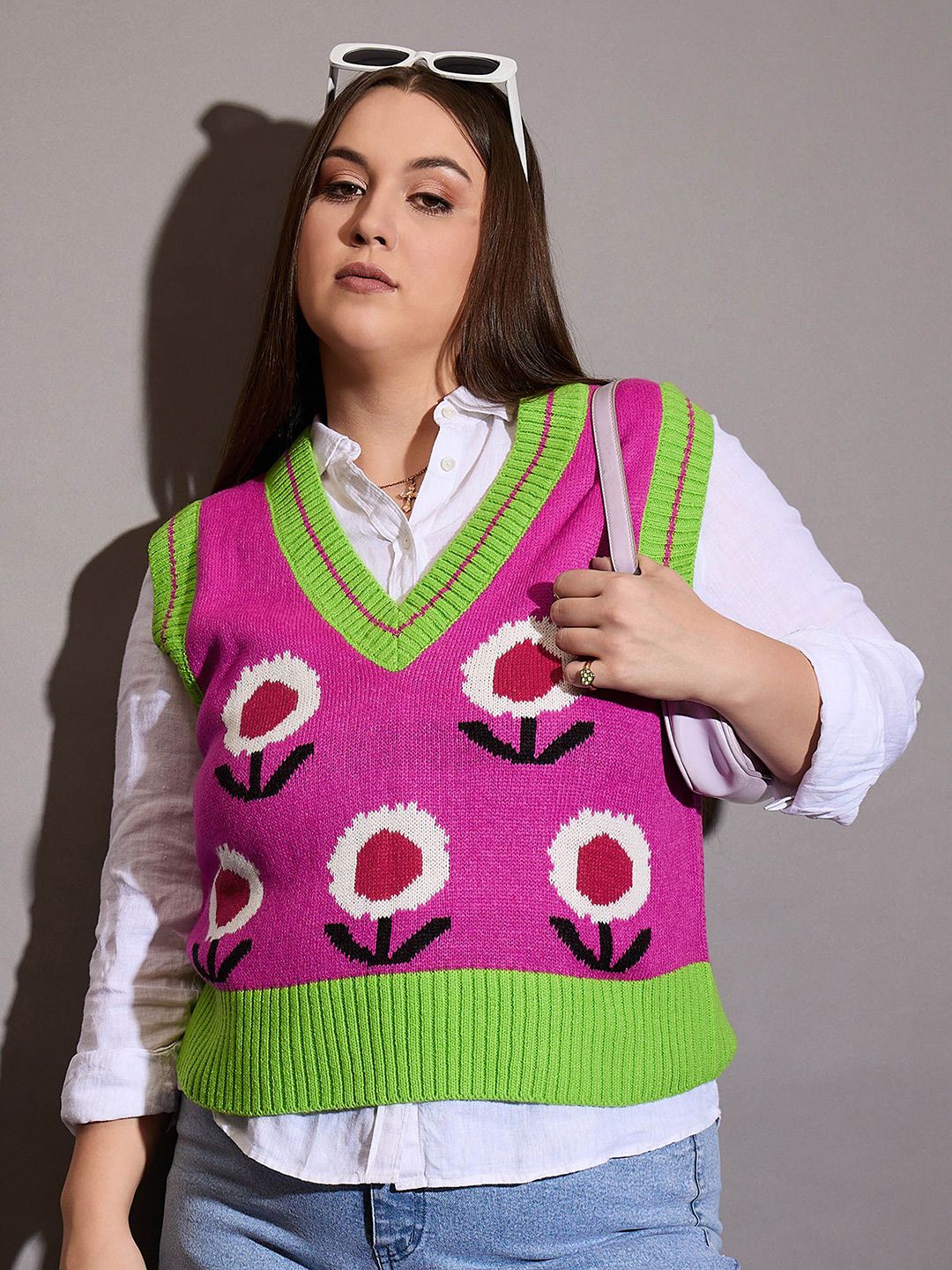 SASSAFRAS Curve Women Floral Printed Sweater Vest