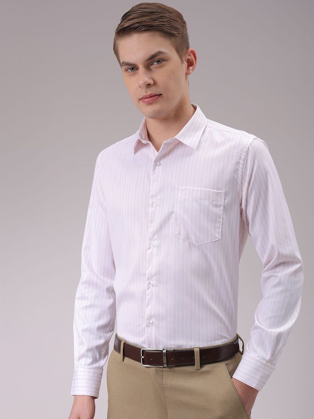 The Indian Garage Co. X Luxe Men Cutaway Collar Vertical Striped Slim Fit Formal Shirt