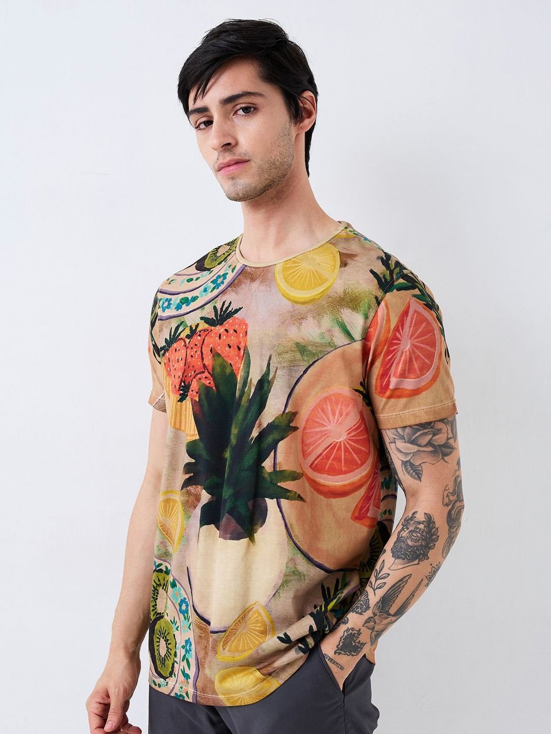 SPYKAR Men Graphic Printed Round Neck Cotton Slim Fit T-shirt