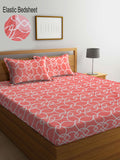 Myntra Elegant Homes Peach Geometric Cotton 300 TC Fitted King Cadar Halus dengan 2 Sarung Bantal-98 x 89 inci
