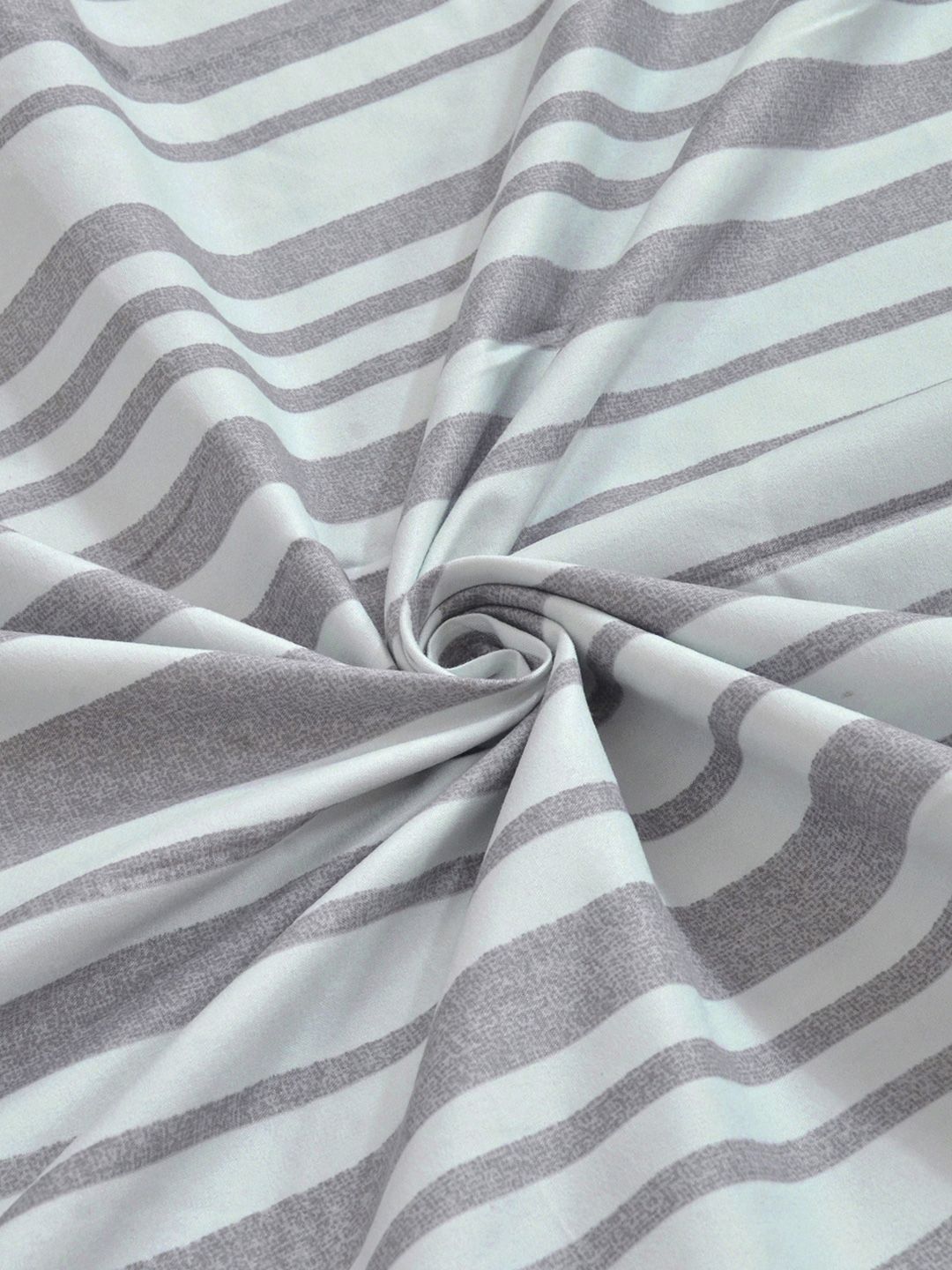 Aura Grey & Off White Striped 300 TC Fitted King Bedsheet Set 2.5 x 2.25 m
