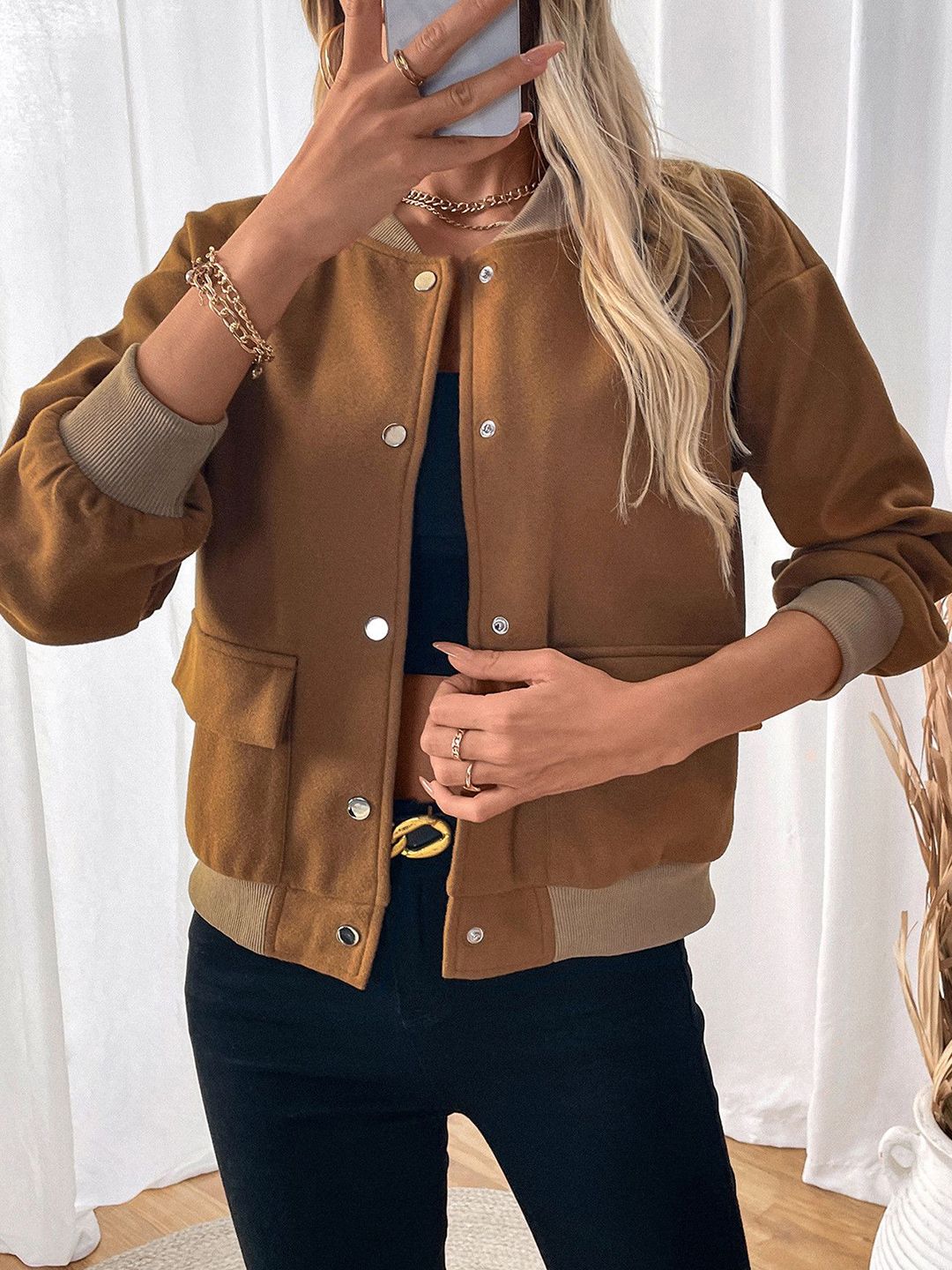 DressBerry Women Stand Collar Solid Casual Tailored Jacket
