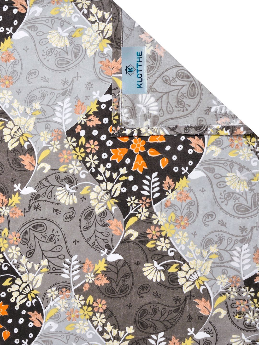 KLOTTHE Grey Floral Printed 300 TC King Bedsheets