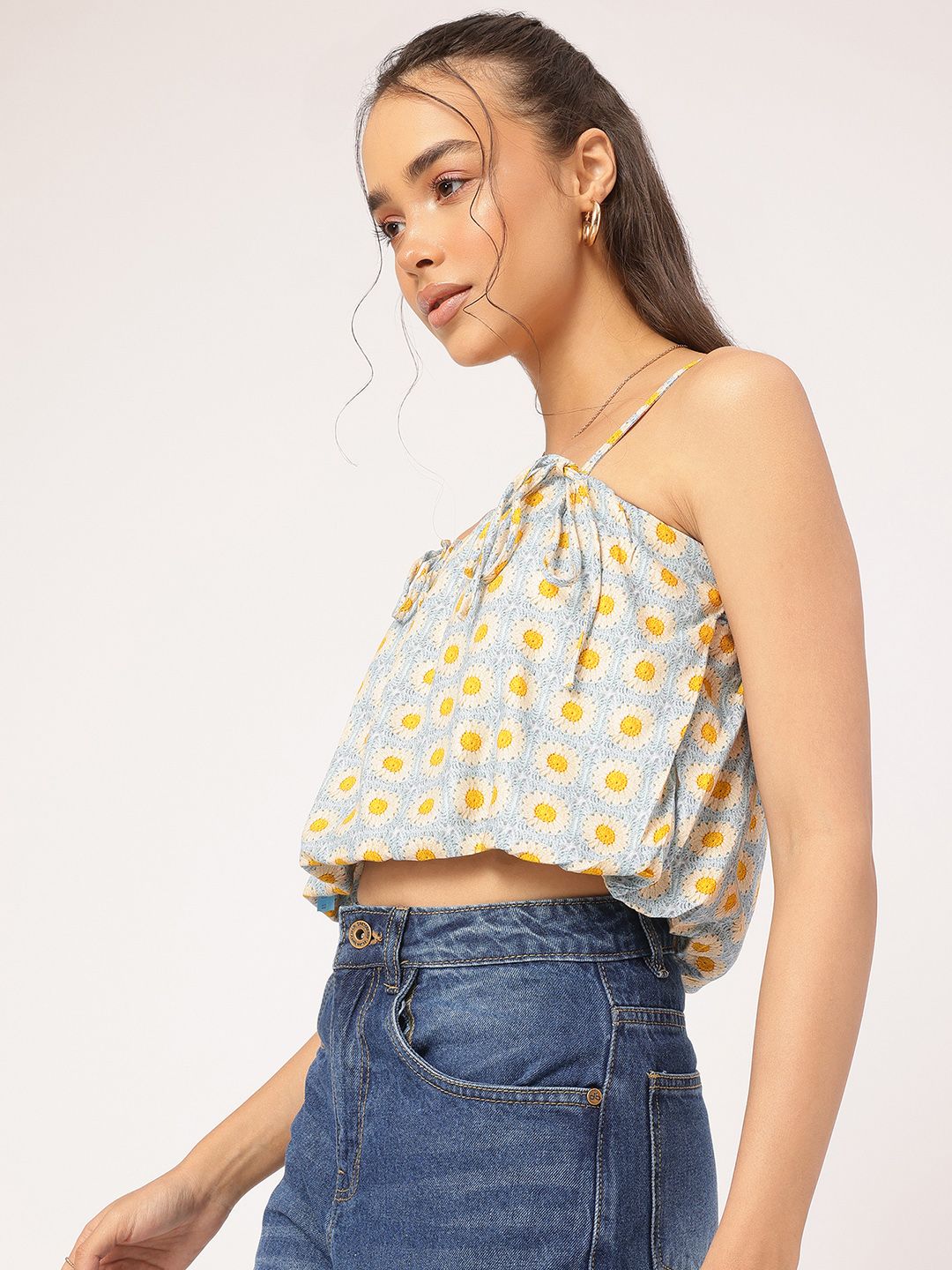 DressBerry Nature's Canvas Floral Print Crop Blouson Top