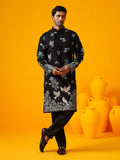 SOJANYA LUXE Floral Embroidered Mandarin Collar Straight Kurta With Trouser