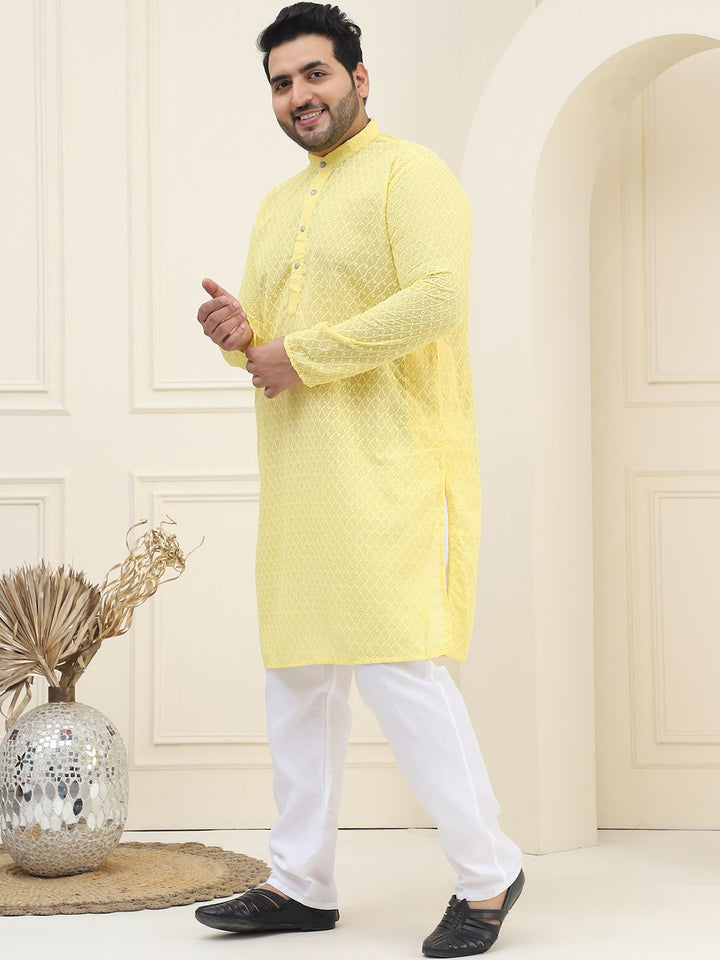 SOJANYA PLUS Floral Embroidered Chikankari Pure Cotton Straight Kurta With Pyjama