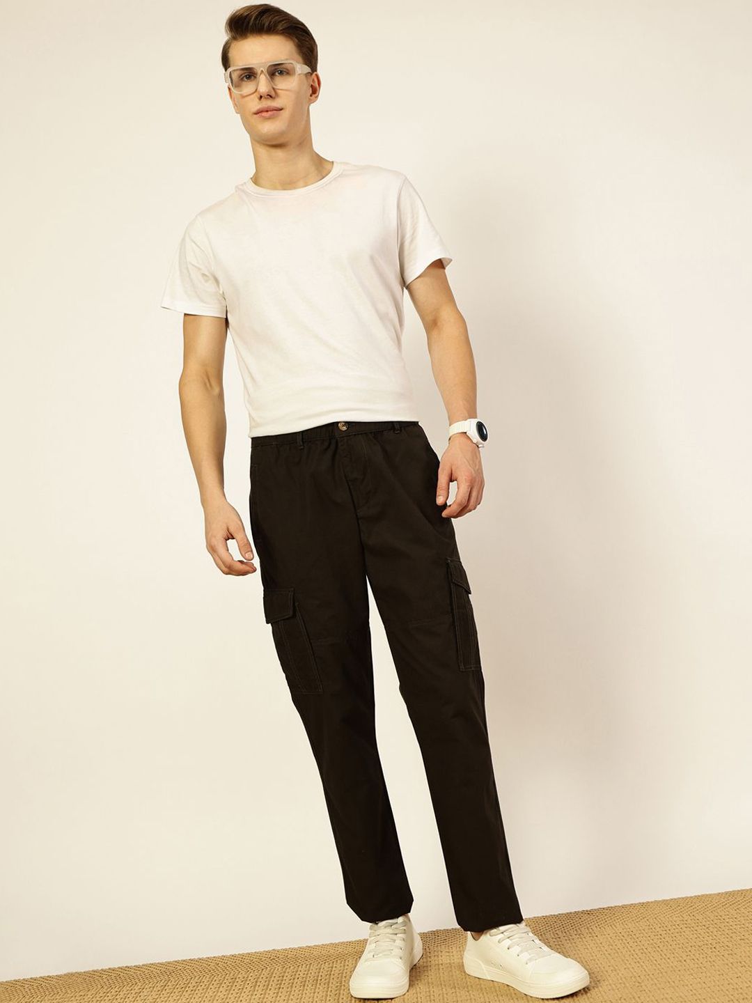 Thomas Scott Men Smart Slim Fit Easy Wash Cargos Trousers