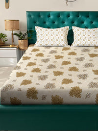 KLOTTHE Yellow Floral 400 TC King Bedsheet with 2 Pillow Covers