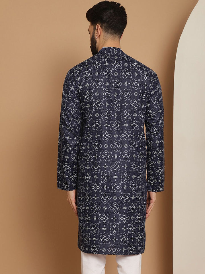 Anouk Men Navy Blue Geometric Thread Work Kurta