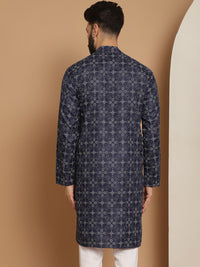 Anouk Men Navy Blue Geometric Thread Work Kurta
