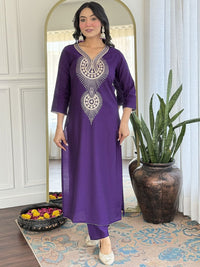 KALINI Women Ethnic Motifs Embroidered Regular Thread Work Pure Silk Kurta Set & Dupatta