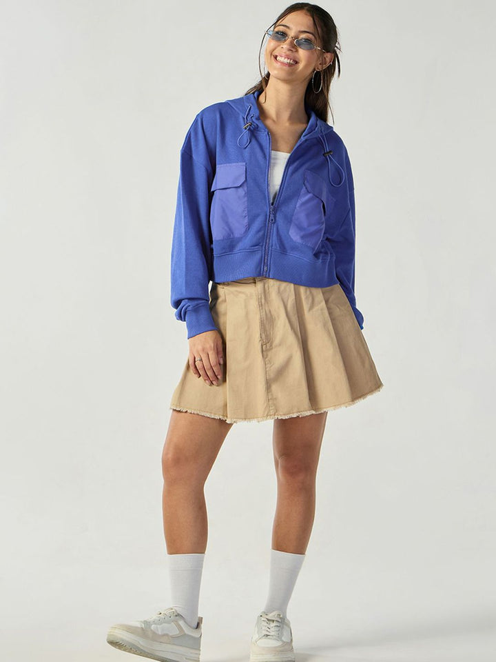 Bewakoof Women Zipped Oversized Hooded Crop Sweatshirt