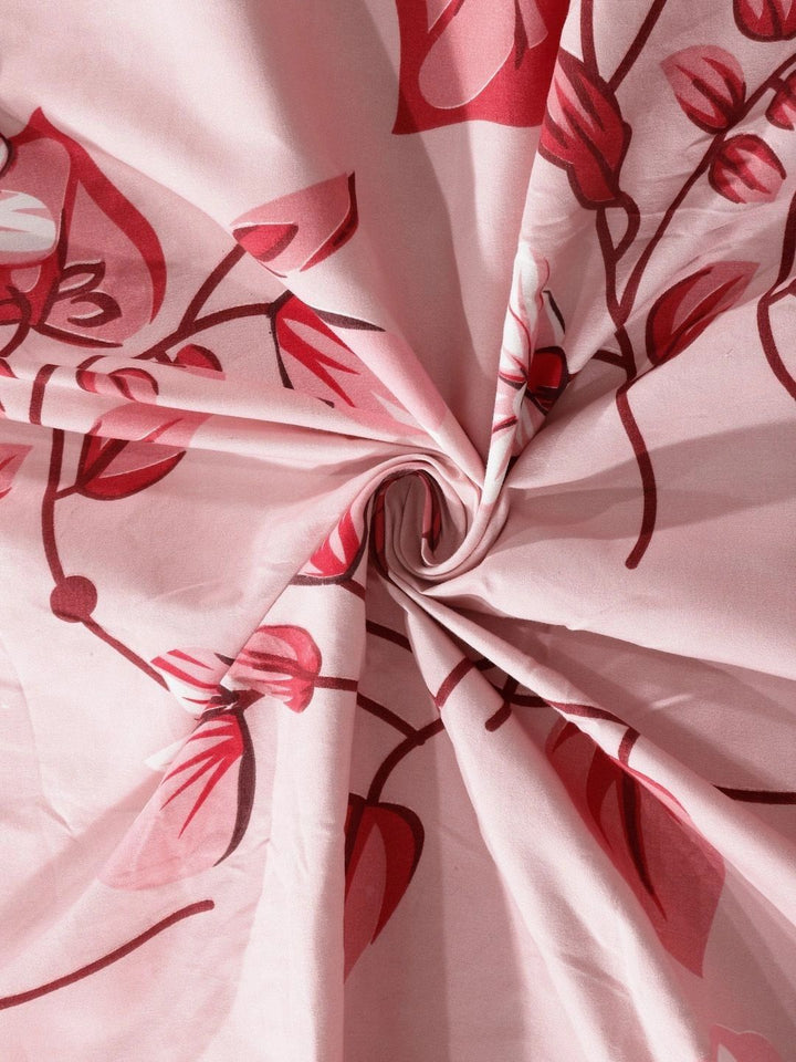 Myntra Elegant Homes Merah & Putih Bunga 300 TC Cadar Tempat Tidur Single dengan 1 Sarung Bantal