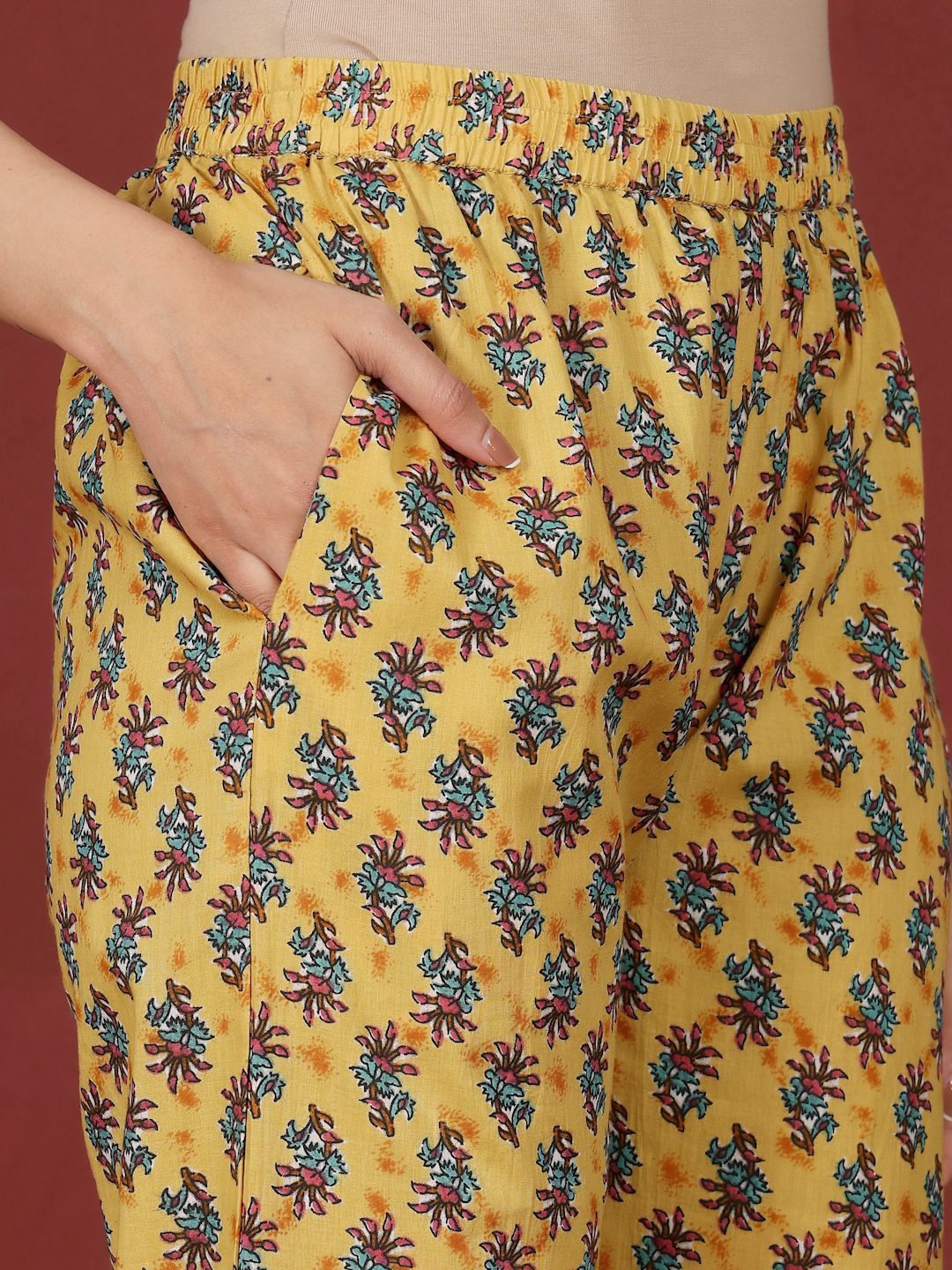 Varanga Floral Printed V-Neck Gotta Patti Pure Cotton A-Line Kurta With Trousers & Dupatta