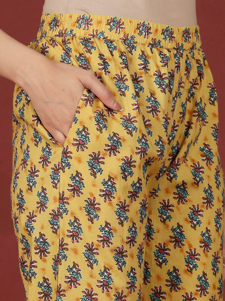 Varanga Floral Printed V-Neck Gotta Patti Pure Cotton A-Line Kurta With Trousers & Dupatta