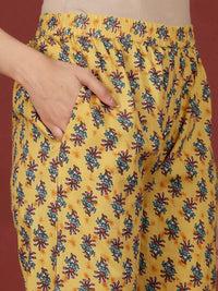 Varanga Floral Printed V-Neck Gotta Patti Pure Cotton A-Line Kurta With Trousers & Dupatta