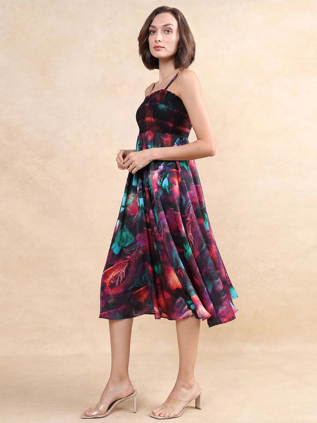 RAREISM Floral Print Fit & Flare Midi Dress