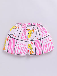 Happy Faces Girls Tweety Printed Pure Cotton Shorts with Bow Detail