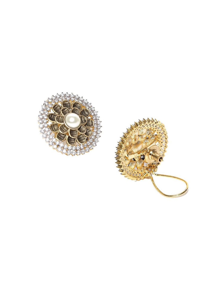 Anouk Gold Plated Cubic Zirconia Studded Circular Studs
