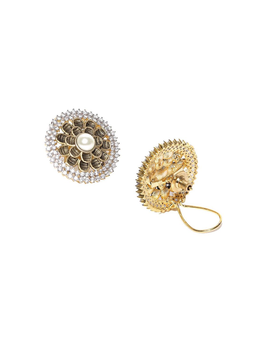 Anouk Gold Plated Cubic Zirconia Studded Circular Studs