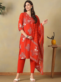 Mamicha Women Floral Printed Regular Pure Cotton Kurta with Trousers & With Dupatta