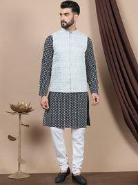 Anouk Green Ethnic Motifs Embroidered Straight Thread Work Pure Cotton Kurta with Churidar