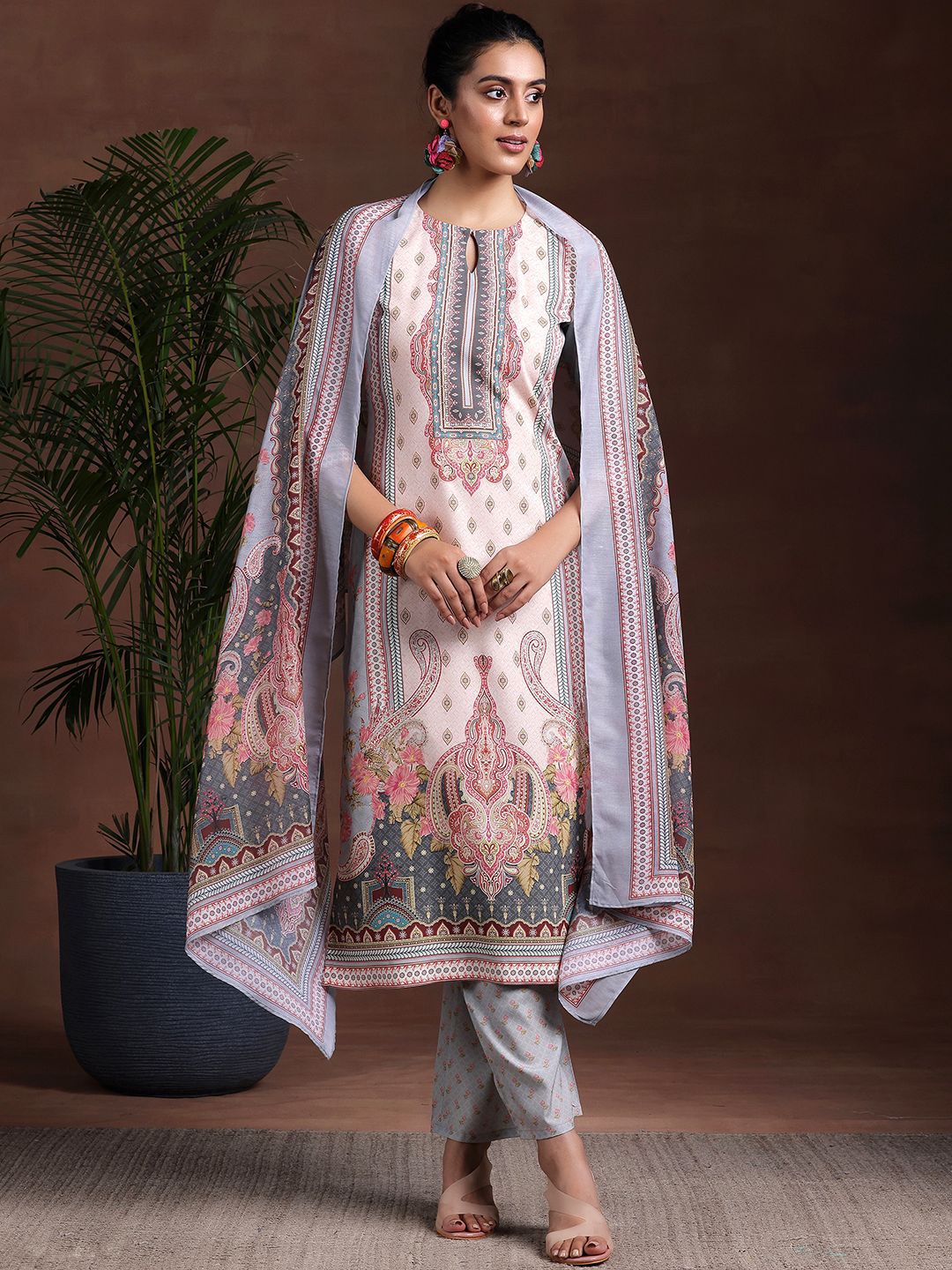 Libas Ethnic Motifs Printed Keyhole Neck Straight Kurta with Trousers & Dupatta