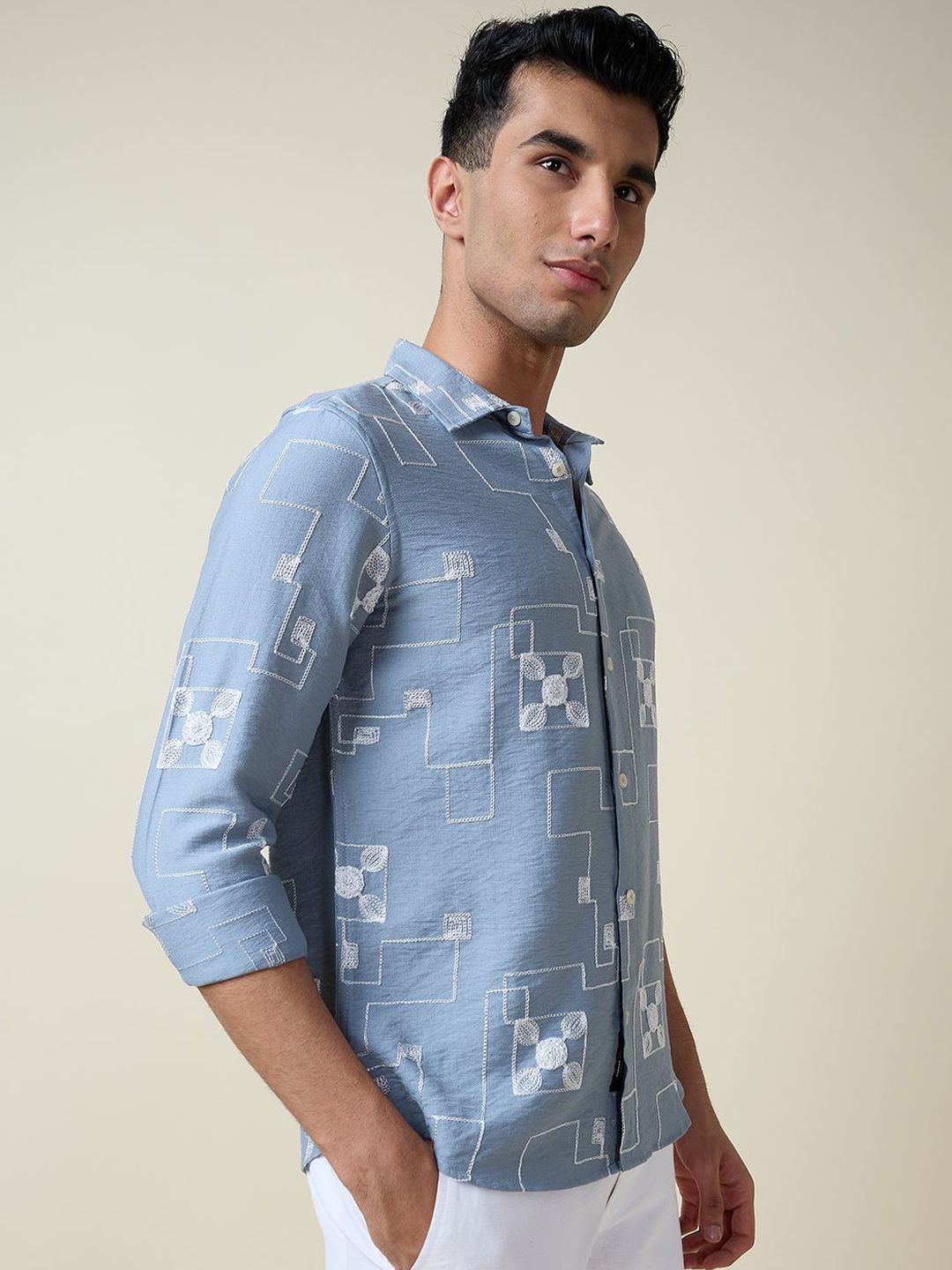 Thomas Scott Men Embroidered Regular Fit Casual Shirt