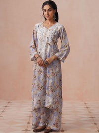 House of Chikankari Women Printed Regular Chikankari Kurta with Trousers