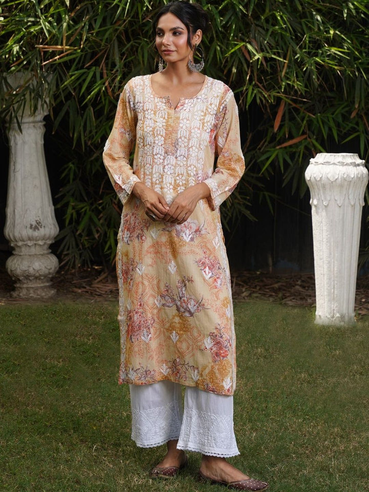 House of Chikankari Women Floral Printed Chikankari Indie Florals Kurta