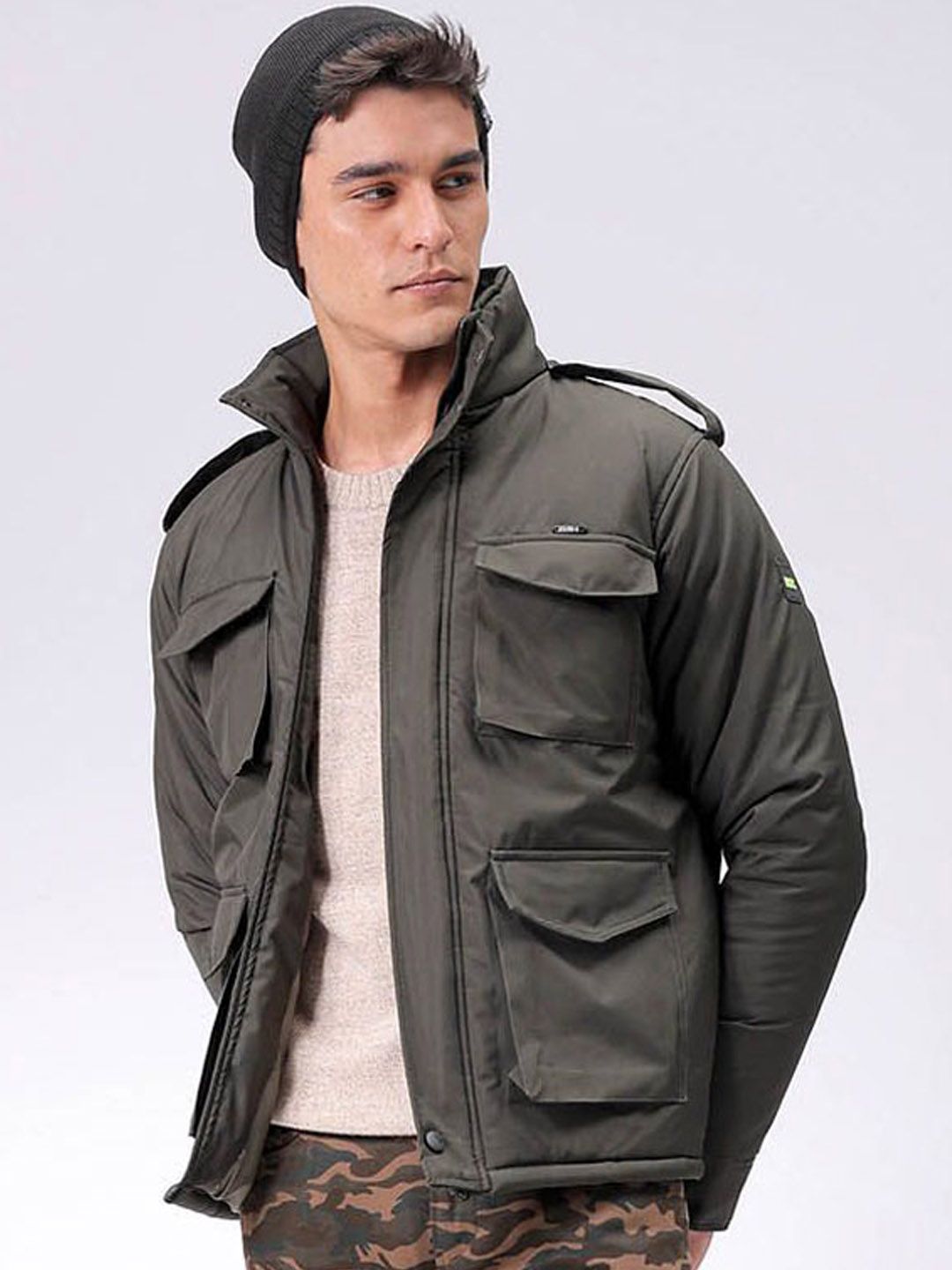 The Indian Garage Co Men Slim Fit Military Bomber Utility Jacket