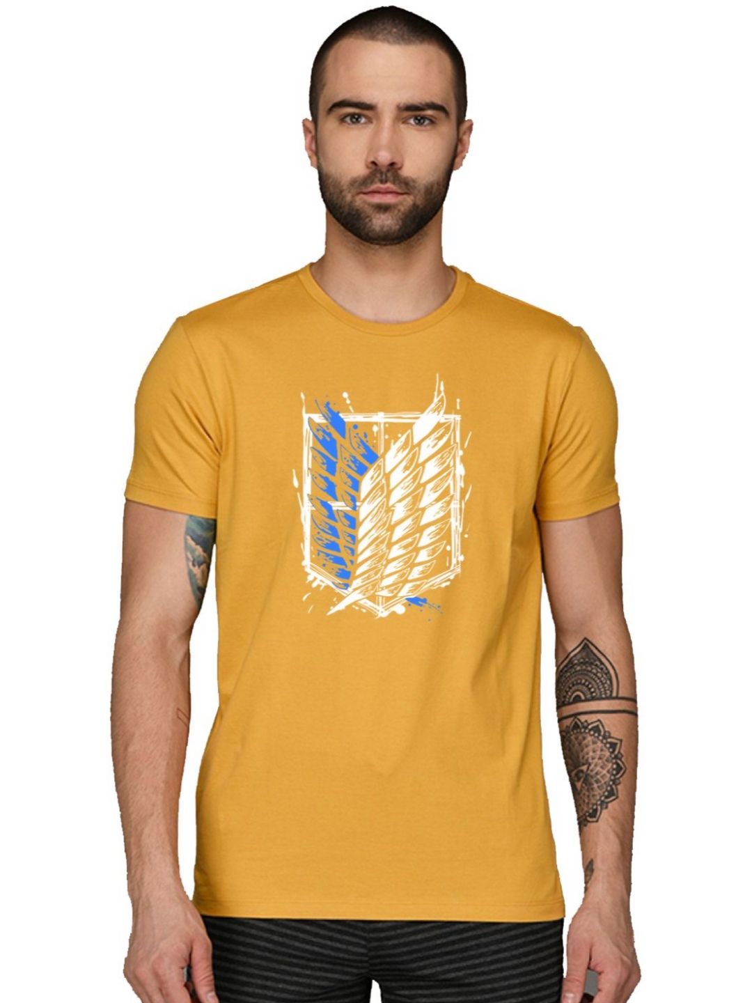 Pek ADRO Lelaki dengan 3 T-shirt Kapas Leher Bulat Bercetak Grafik